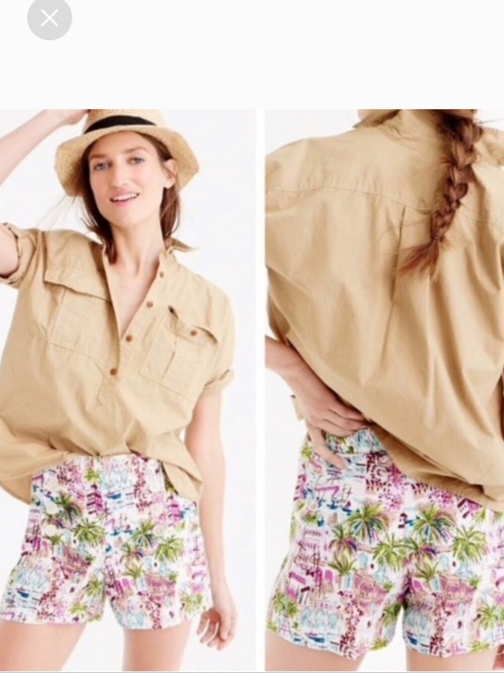 J Crew Tan Short Sleeved Cotton Camp Shirt